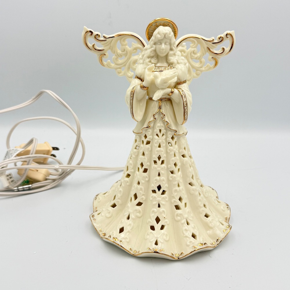 Holiday Home Accents 2002 Jade Porcelain Angel Light Gold Trim Dove Figurine 8"